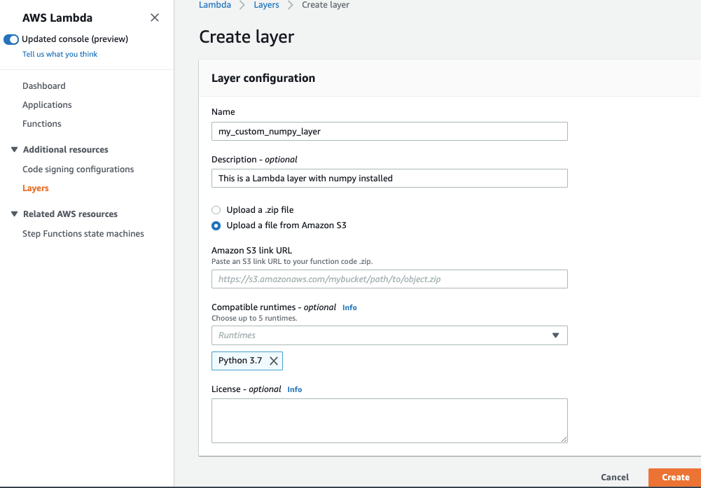 create AWS layer