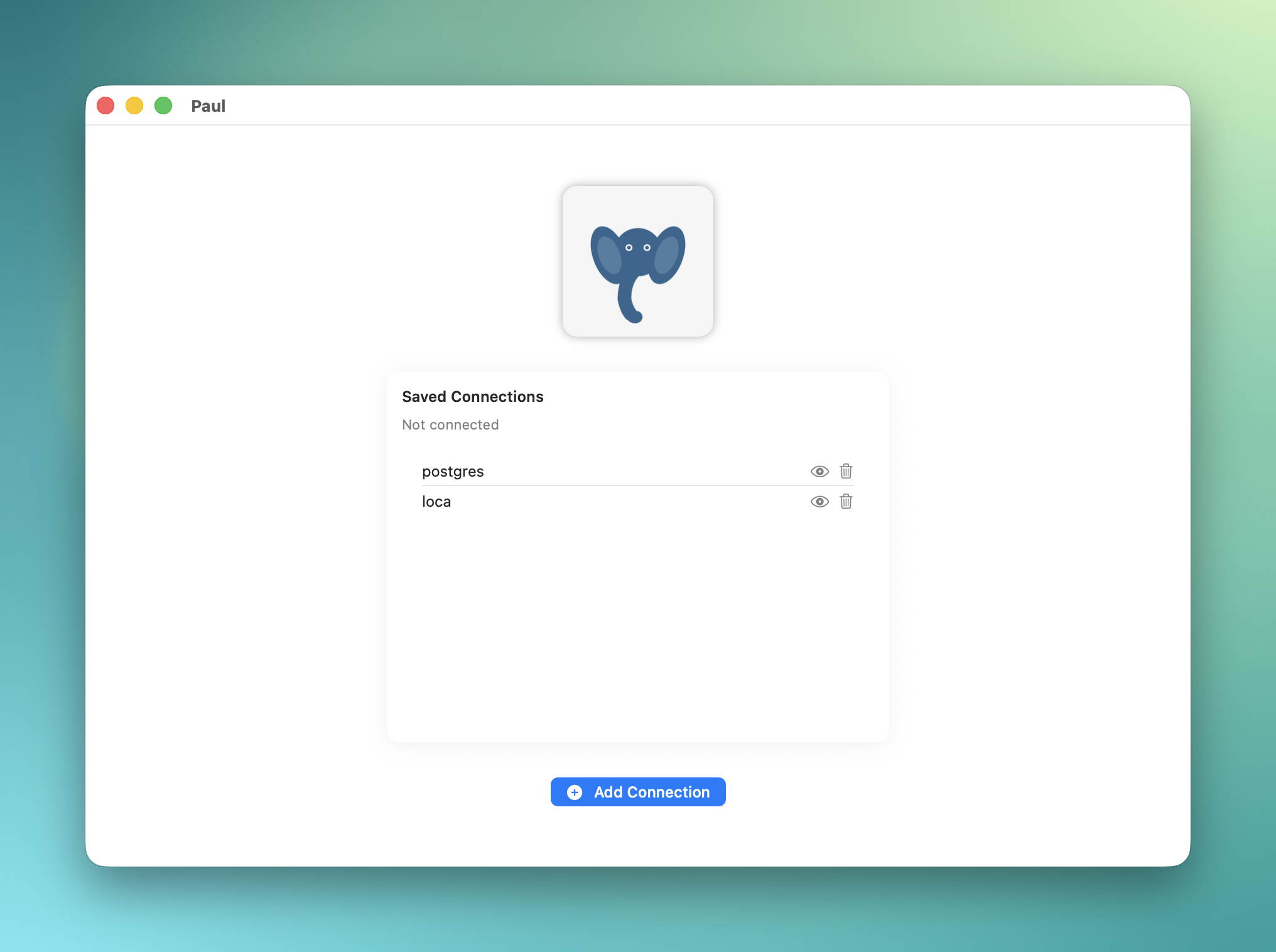 Paul — saved connections and Add Connection
