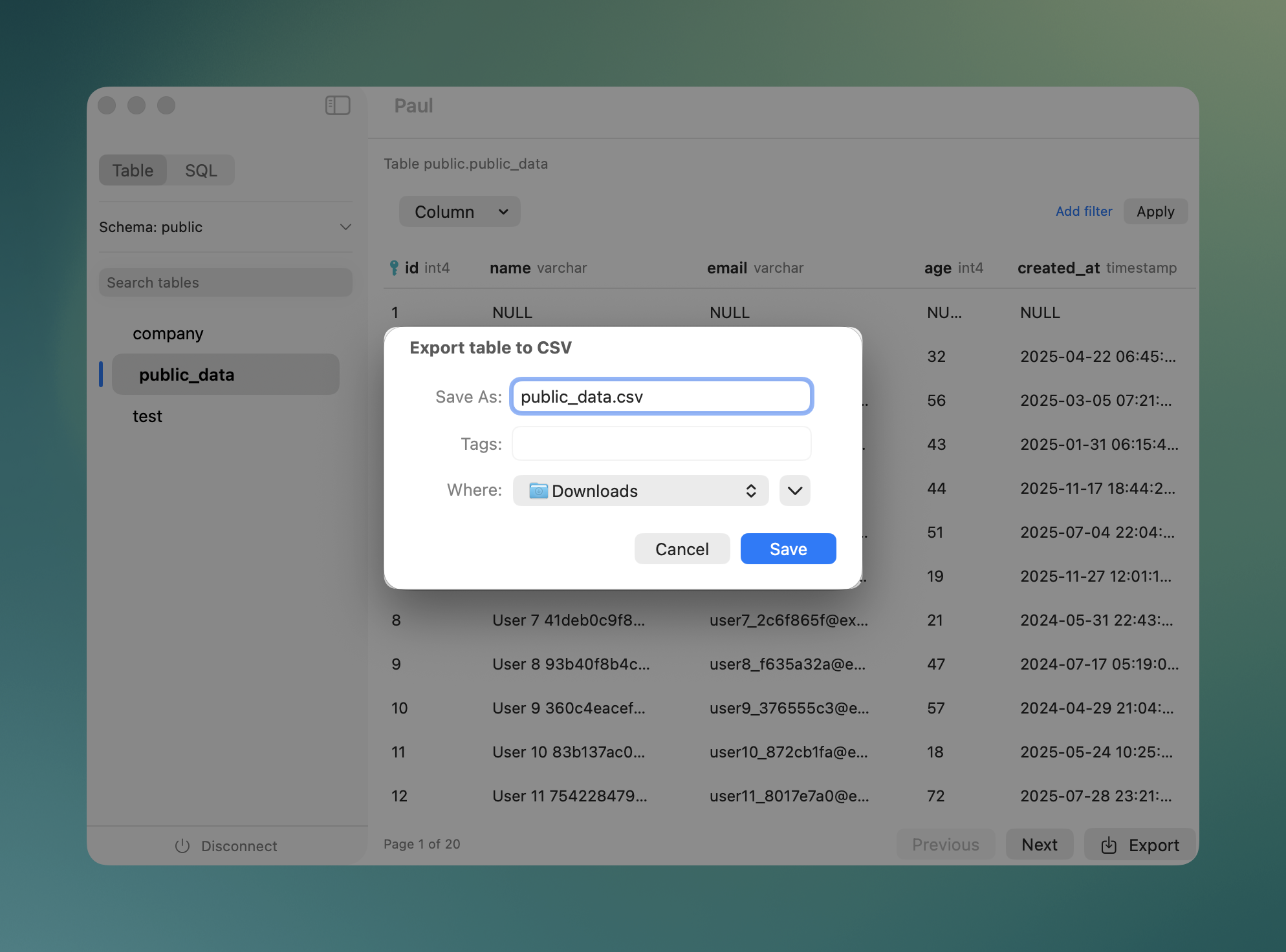 Paul — export data to CSV