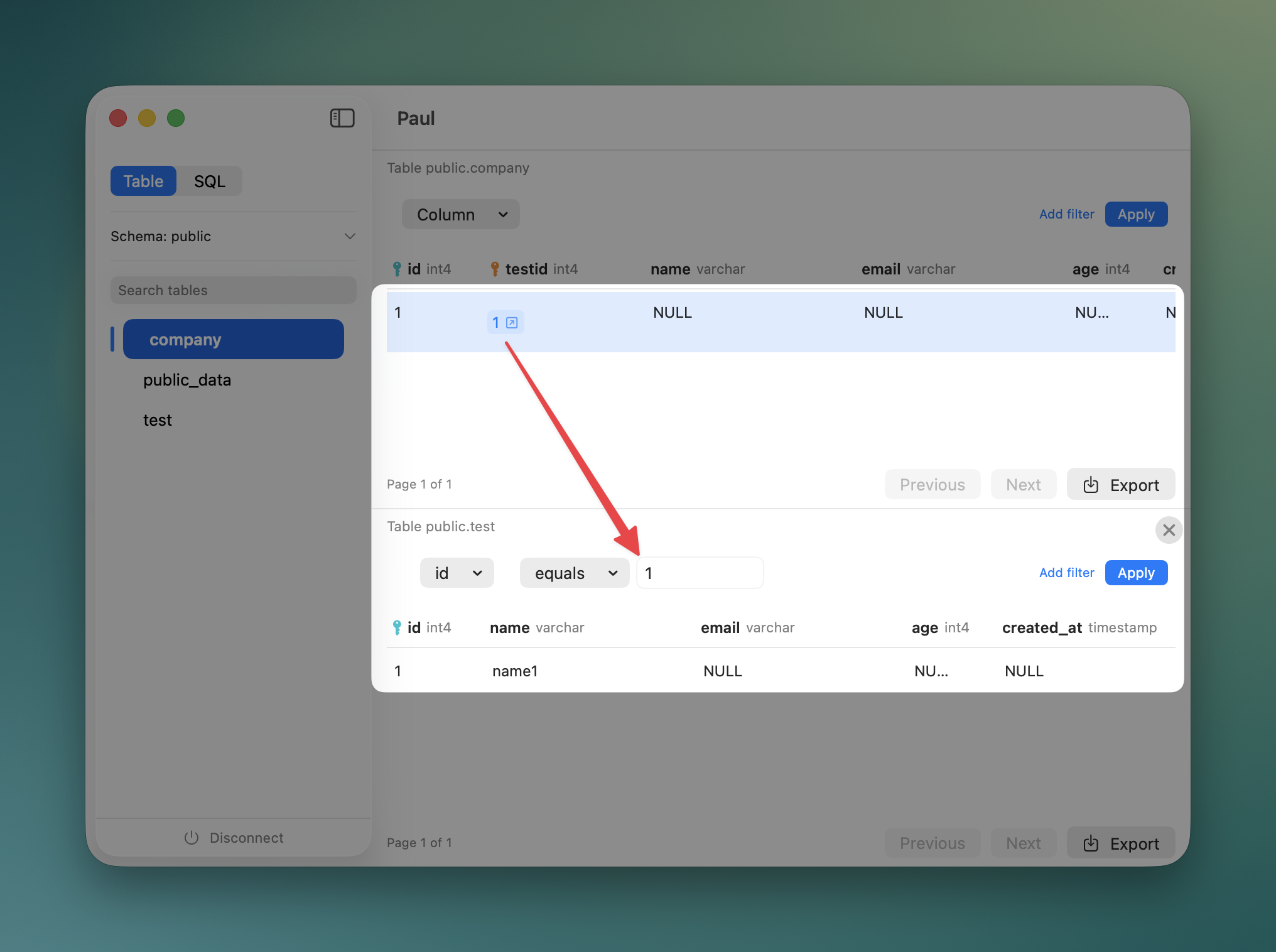Paul — split-view navigation with multiple tables