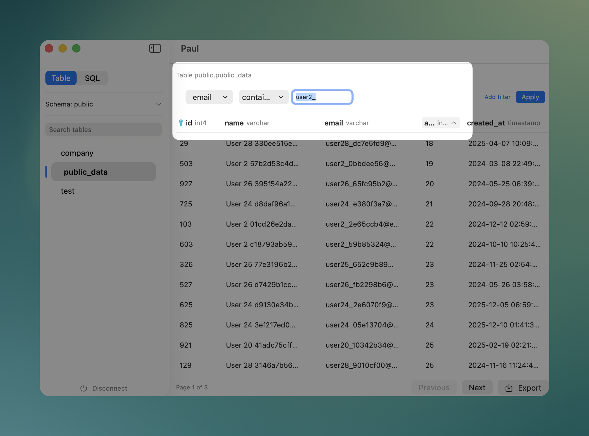 Paul — filter and sort table data